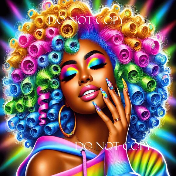 Colorful Afro Woman Pop Art – Vibrant Rainbow Curly Hair 8.5x11 Black Frame - Picture 3 of 7